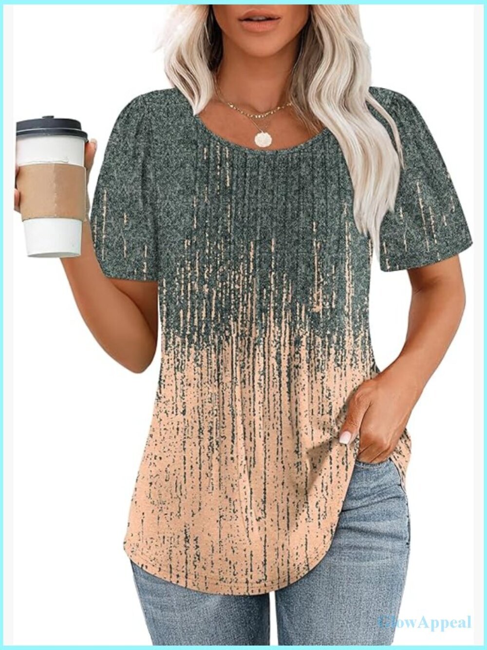 Short Sleeve Pleated Scoop Neck T-Shirt Top Blouse Loose Fit Summer
